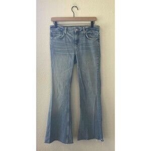Zara Women's Jeans US Size 4 Basic Z1975 Denim Flared Mid Rise Distressed Hem